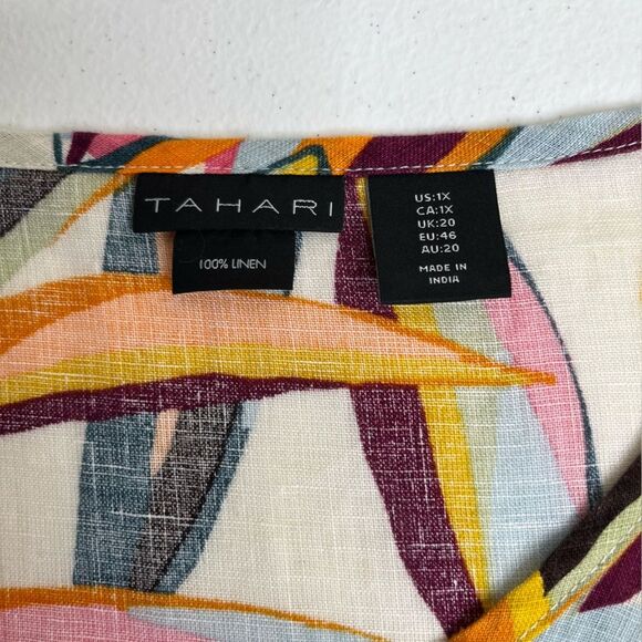 Tahari Linen Tropical Fruit Lemon Lime Top Short Sleeve Round Boat Neck Women 1X - Picture 6 of 10